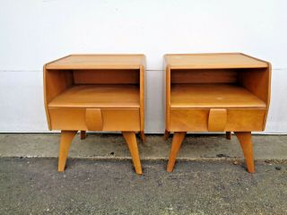 Great Set Of Heywood Wakefield Art Deco Maple Nightstands,  Champagne Color