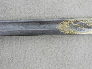 RARE STUNNING WW 1 IMPERIAL GERMAN OFFICERS DAMASCUS SWORD WITH GOLD ENGRAVING 12