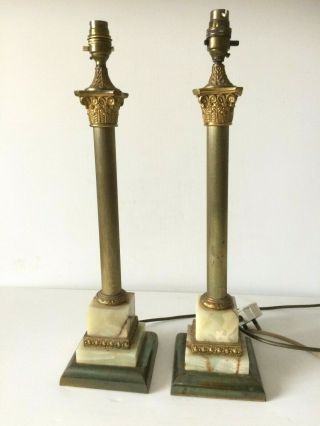 Vintage Brass And Onyx Corinthian Column Table Lamps