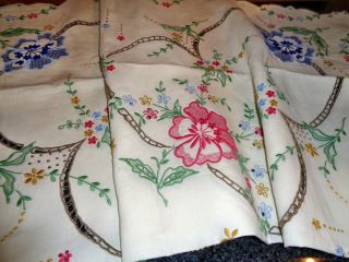 A Hand Embroidered & Cutwork Vintage Linen Tablecloth - Madeira?