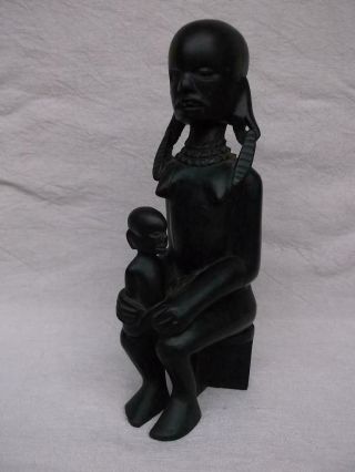 337 / Antique Hand Carved Wooden African Tribal Figure Of Mother And Child