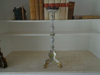 Antique 19th Century Italian Wood Religious Altar Candlestick Silver And Gold