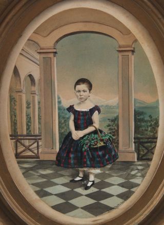 19thC Antique Whitehurst Civil War Period Hand - Painted Photograph Little Girl NR 3