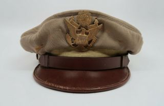 Named Ww2 Us Army Military Visor Cap Hat Officer Air Force Corp Tan Theater Made