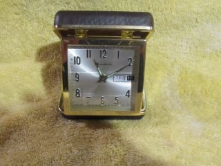 Vintage Bulova Travel Alarm Clock With Brown Case - Well
