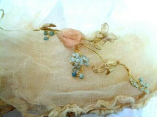 Victorian French Silk Ribbonwork Rose Leaves Flowers On Vine