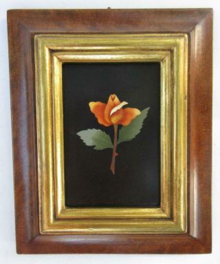 Old Vintage Italian Art Pietra Dura Semi Precious Stone Inlay Plaque Rose Flower