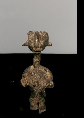Old Tribal Bronze Tikar Cloth Weaving Figure - Cameroon