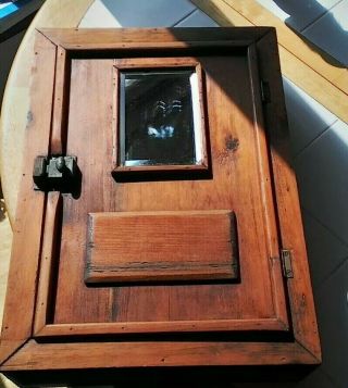 Antique Vintage Wooden Medicine Cabinet With Beveled Mirror