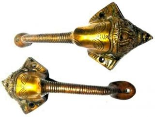 Crown Ganesha Shape Vintage Antique Style Handmade Brass Door Pull Handle Knobs 4