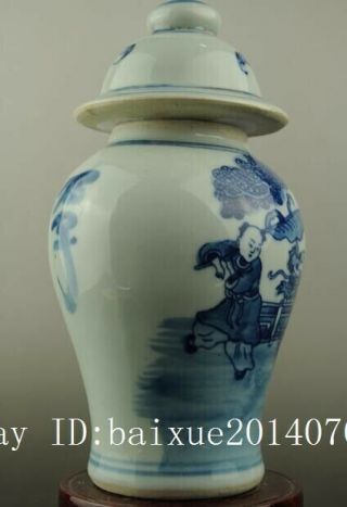 China old Blue and White porcelain Hand painted Kirin SongZi Cover pot c02 2
