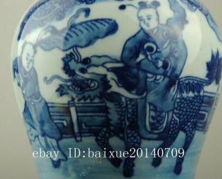 China old Blue and White porcelain Hand painted Kirin SongZi Cover pot c02 5