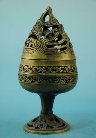 Chinese Old Copper Hand Engraving Censer E01