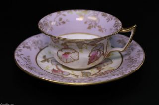 Early Gorgeous Wedgwood Hand Painted Morning Glory Porcelain Cup And Saucer