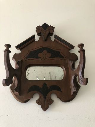 Antique Victorian Walnut Mirror Wall Hat Rack