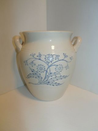 Antique 7 - 1/4 " Gustavsberg Stenmassa Swedish Stoneware Crock With Blue Flowers