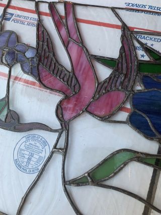 Vtg Leaded Stained Glass Hummingbird 5