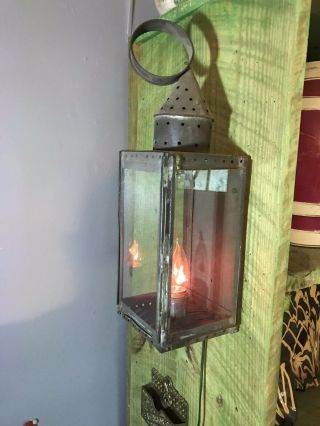 Revolutionary War Era 16 1/2” Early Antique Tin Candle Lantern W/ Glass