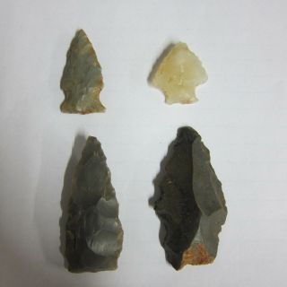 Set Of 4 Putnam County,  Tennessee Arrowheads Or Spearheads Largest 2 1/2 " Tall