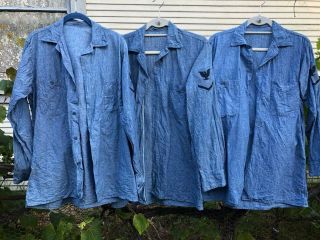 3 Rare Vintage Wwii Ww2 Us Navy Usn Chambray Work Shirts 14 1/2