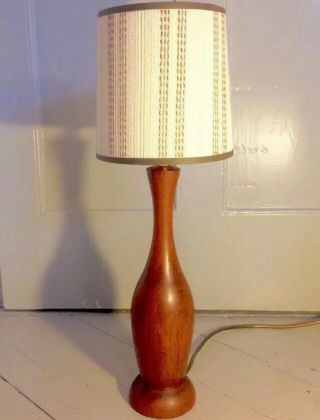 Vintage Mid Century Retro Teak Table Lamp With Lampshade
