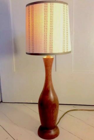 VINTAGE MID CENTURY RETRO TEAK TABLE LAMP WITH LAMPSHADE 2