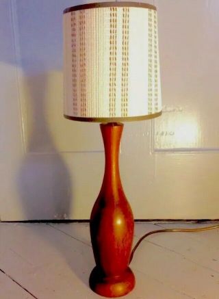 VINTAGE MID CENTURY RETRO TEAK TABLE LAMP WITH LAMPSHADE 5
