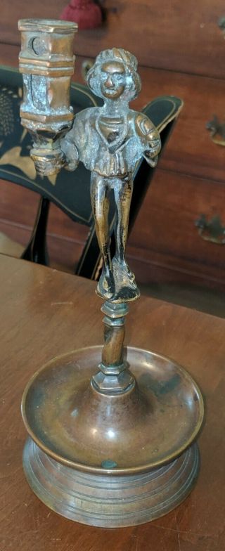 Antique Victorian Renaissance Revival Bronze Figural Candleholder