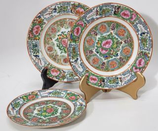 Antique Rose Medallion,  Rose Famille,  Set Of 3 Plates 7.  5 ",  6 ",  7 " Hand Painted