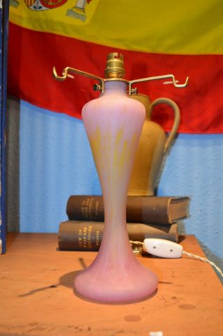 Mid Century Vintage Pink Yellow Opalescent Glass Lamp Base Signed Mushroom