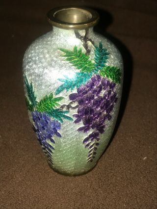 Rare Japanese Ginbari Cloisonne Enamel 3 3/4 " Miniature Vase,  Foil Background