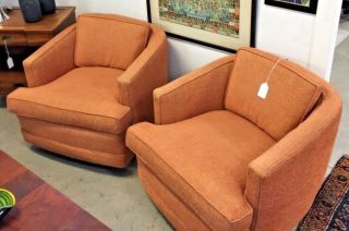 Mid Century Modern Lounge Chairs Swivel Milo Baughman Barrell Back