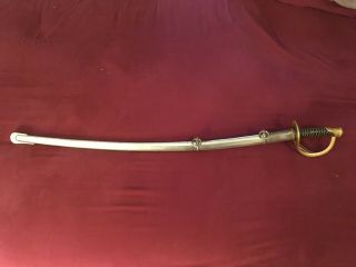 Antique 1864 U.  S.  Civil War Light Cavalry Saber Sword With Scabbard,  Ex.  Cond.