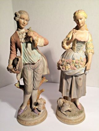 Antique Bisque Porcelain Figurines 14 1/2 " High,  French,  Signed