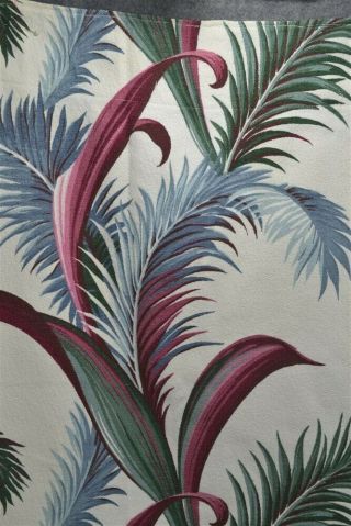 Vintage Bark Cloth Fabric Leaves Cotton White Maroon Green Blue