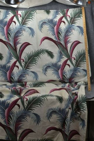 vintage bark cloth fabric leaves cotton white maroon green blue 2