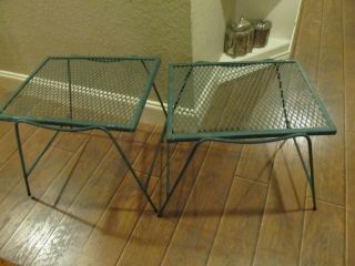 2 Vintage Stacking Nest Side Tables Metal Wrought Iron Wire Mesh Outdoor Patio 2