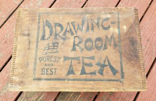 Rare Antique Wooden Advertising Box Drawing - Room Tea C1904 Finger Jointed