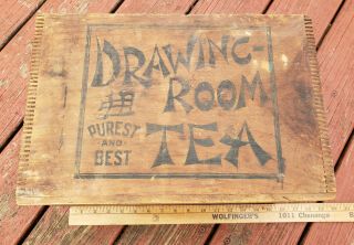 RARE Antique Wooden Advertising Box Drawing - Room Tea c1904 Finger Jointed 2
