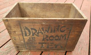 RARE Antique Wooden Advertising Box Drawing - Room Tea c1904 Finger Jointed 6