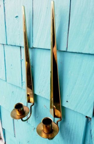 Vtg Mid Century Modern Starburst Wall Candle Sconce Pair Gold Brass Spike Rare