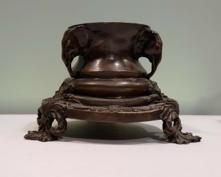 Rare Vintage Antique Bronze Display Stand Base Pedestal Three Foot W Elephants