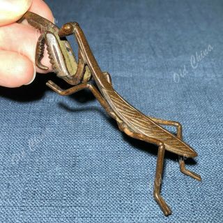 Old Antique Collectible Solid Copper Handwork Chinese Mantis Ornament Statue