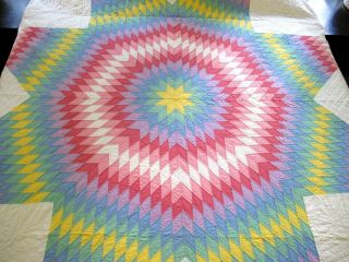 Full Vintage All Cotton Hand Pieced & Quilted Eye Dazzler Lone Star Quilt; Good