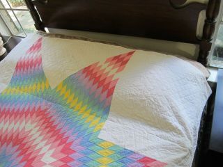 FULL Vintage All Cotton Hand Pieced & Quilted EYE DAZZLER LONE STAR Quilt; Good 4