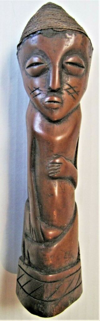 Pregnant Female African Fertility Fetish Figure Lega Zaire With Brass Headpiece