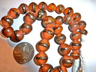 Vtg Indonesia Saffron & Black Large Round Bead Handmade Necklace Choker Unisex