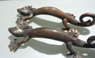 2 Aged Small Gecko Solid Brass Door Antique Old Style Pulls Handle 22cm Knobs B
