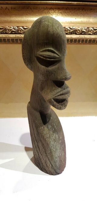 Vintage African Wooden Hand Carved Aged Male Bust With Green Patina