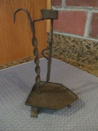 Antique Betty Whale Oil Lamp Twisted Cast Iron Hand Forged W/ Hook Circa 1870’s
